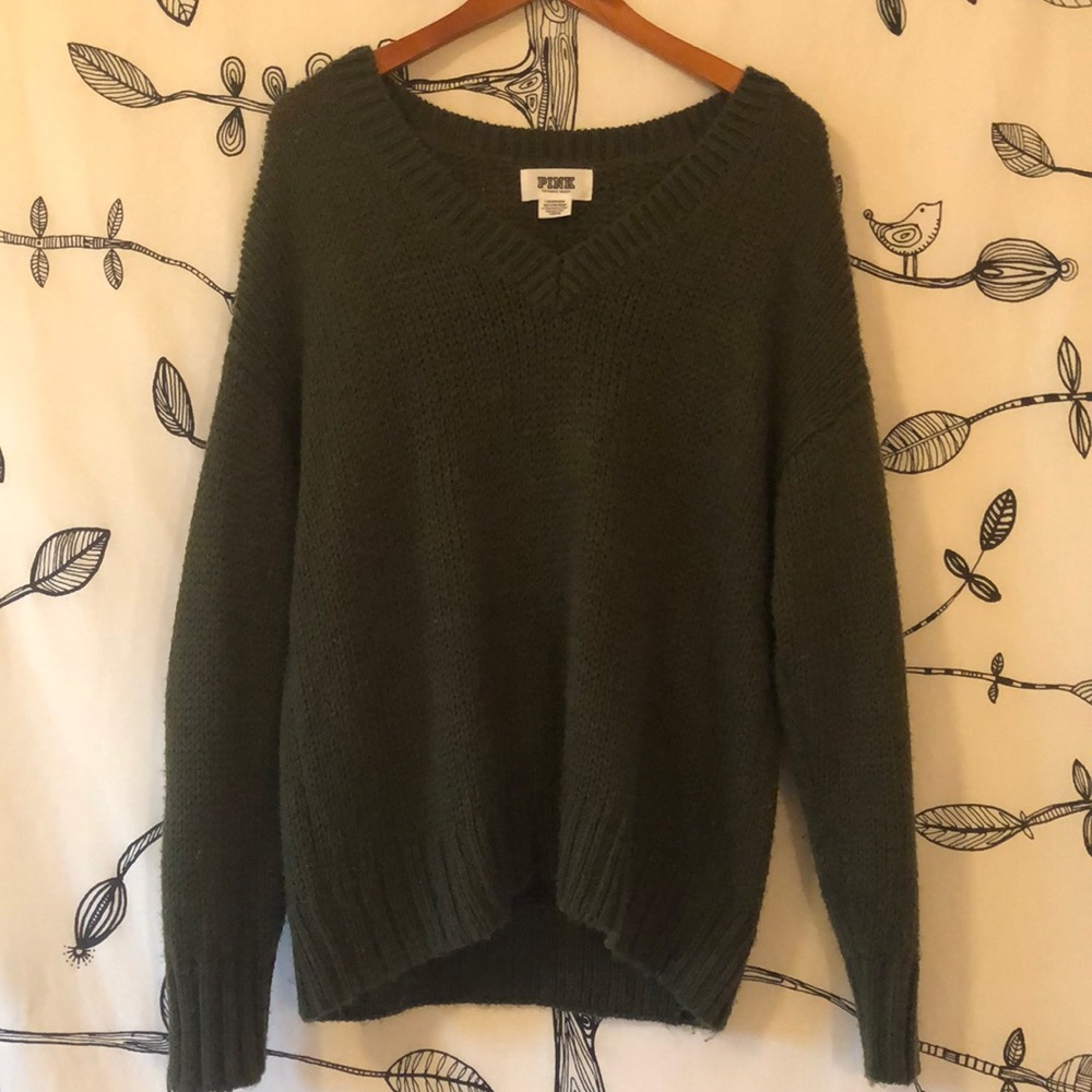 Victoria’s Secret PINK Slouchy Olive Green V Neck Sweater